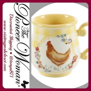 🦋 New Pioneer Woman Novelty Hen Floral Yellow Gingham 16-oz Mug